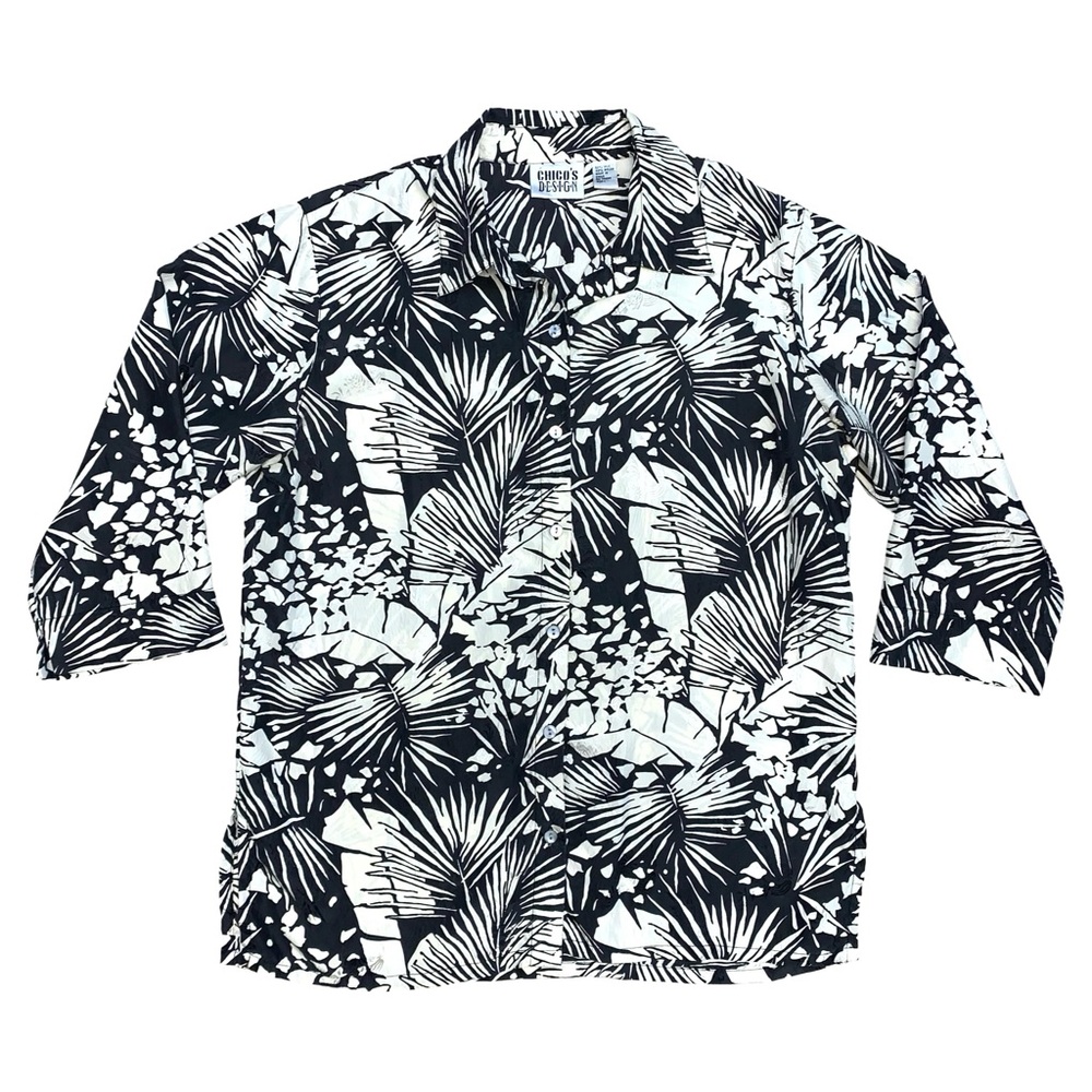 Vintage Chicos Design Silk Palm Leaf Print Blouse Top Casual Travel Resortwear